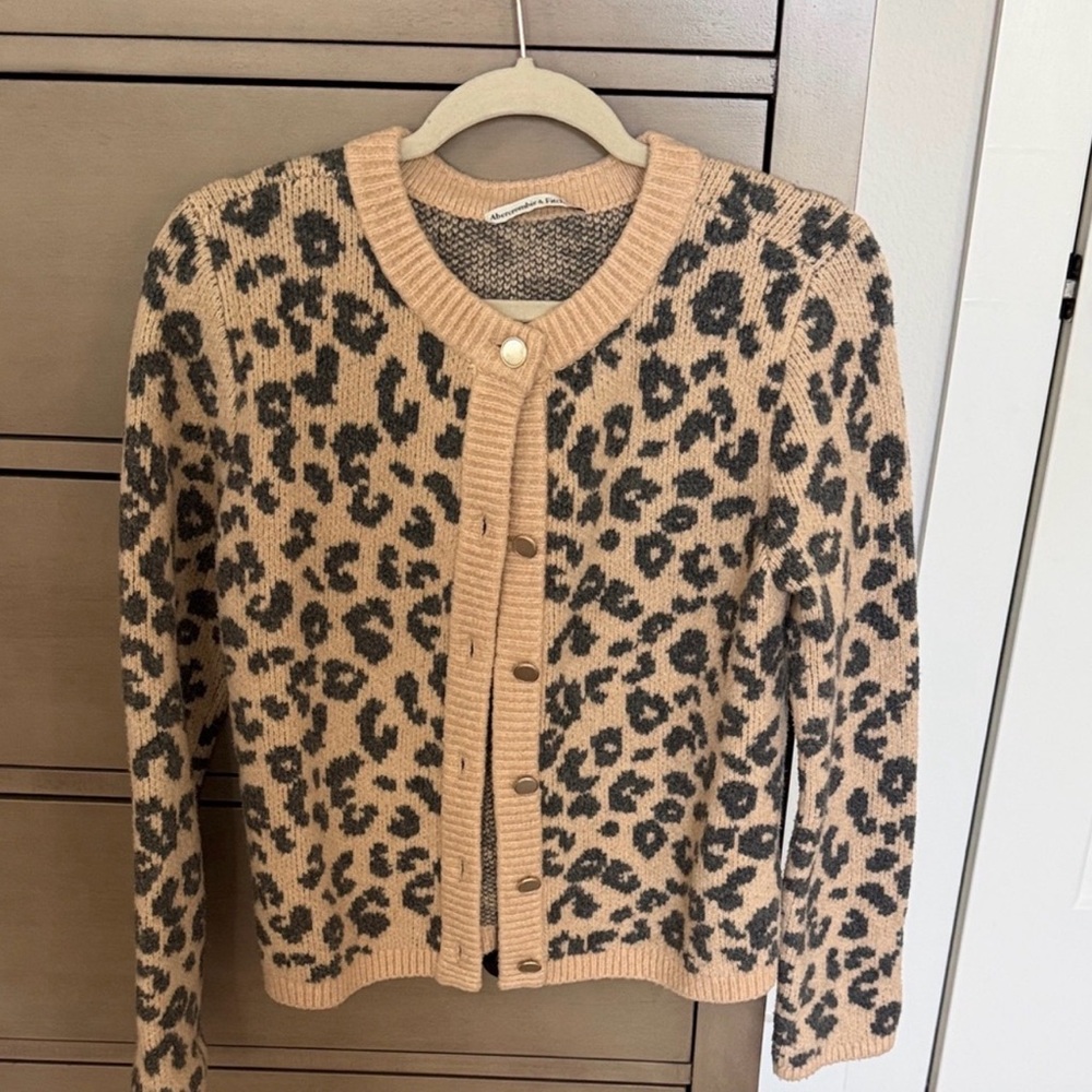 Abercrombie & Fitch Leopard Print Cardigan - Tan and Black